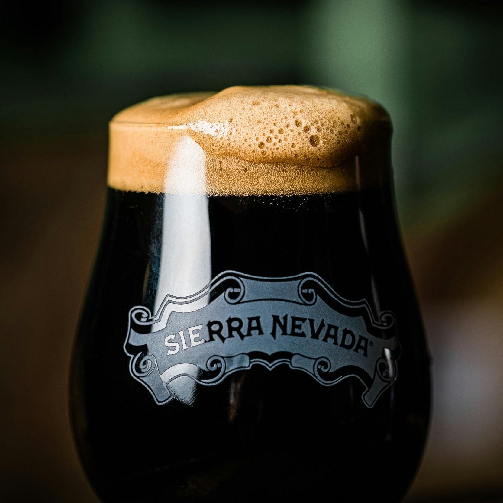 A pint glass of Sierra Nevada Barrel Aged Narwhal Imperial Stout