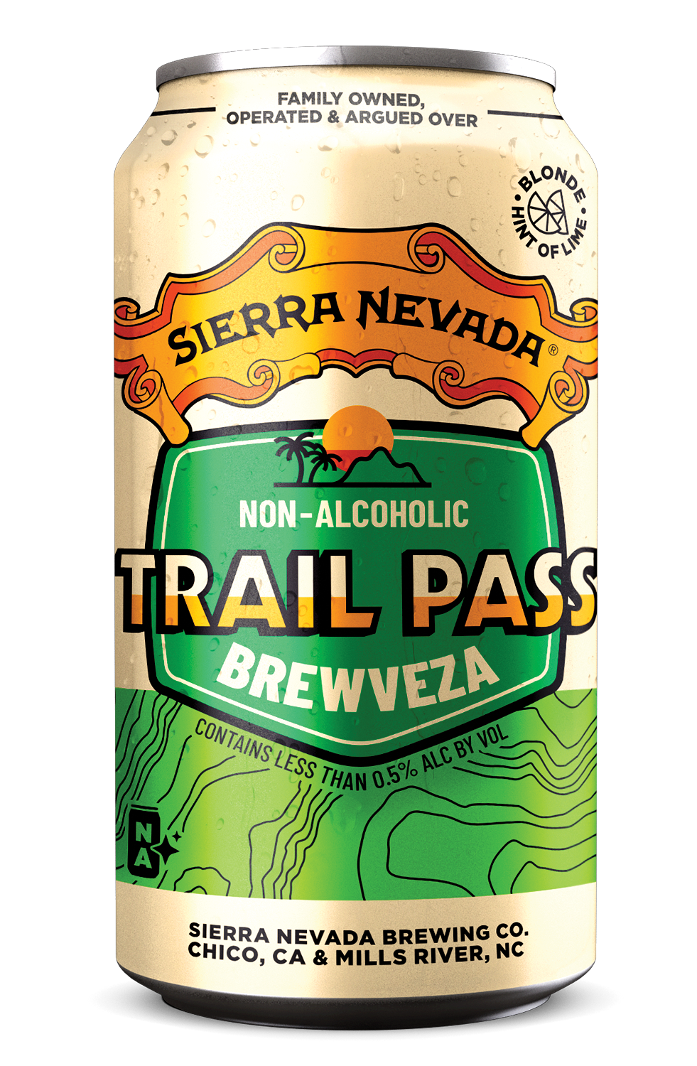 An individual can of Sierra Nevada non-alcoholic Trail Pass Brewveza