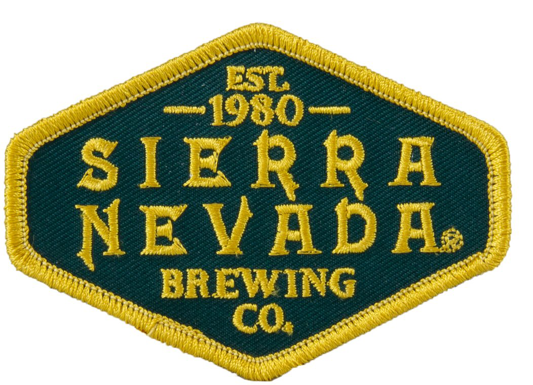 Sierra Nevada Brewing Co. Shield Patch - an embroidered patch featuring the classic Sierra Nevada text logo and Est. 1980 date surrounded by a yellow border